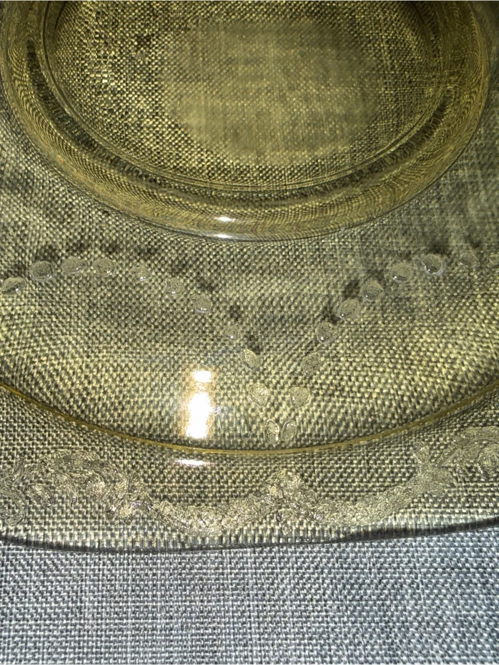 Set of 4 Vintage Amber Depression Glass Saucers Scroll Border Square